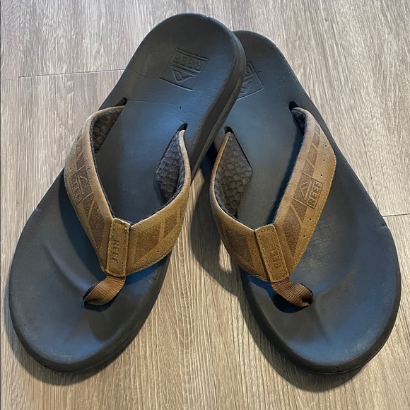 Reef Men Dark Brown Flip Flops Size 13 Leather Beach Contemporary Outdoor - Picture 2 of 11